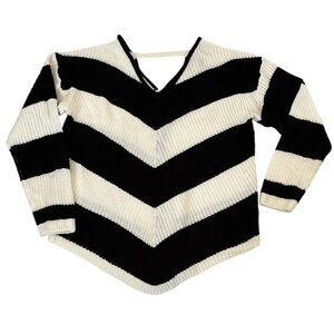 Derek Heart Chevron Open Knit Tie Back Sweater Y2K Academia VNeck VBack